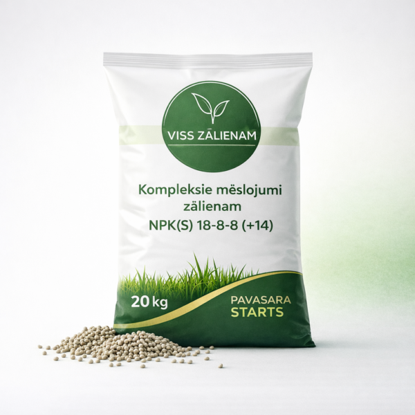 Ātras iedarbības zāliena mēslojums NPK 18-8-8 (+14) - pavasara zāliena mēslojums.